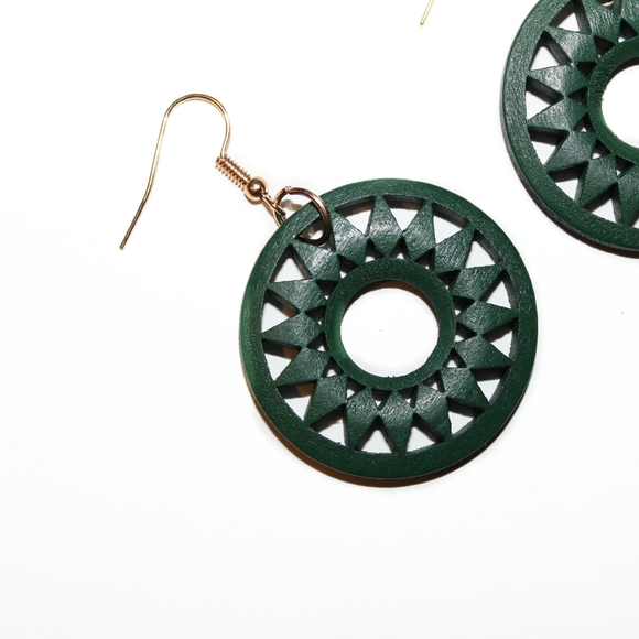*2 for $15* Teal Sun Wood Drop Earrings - Picture 3 of 4